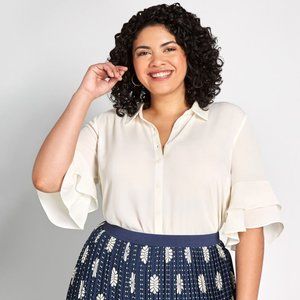 NEW ivory flounced sleeve Modcloth blouse